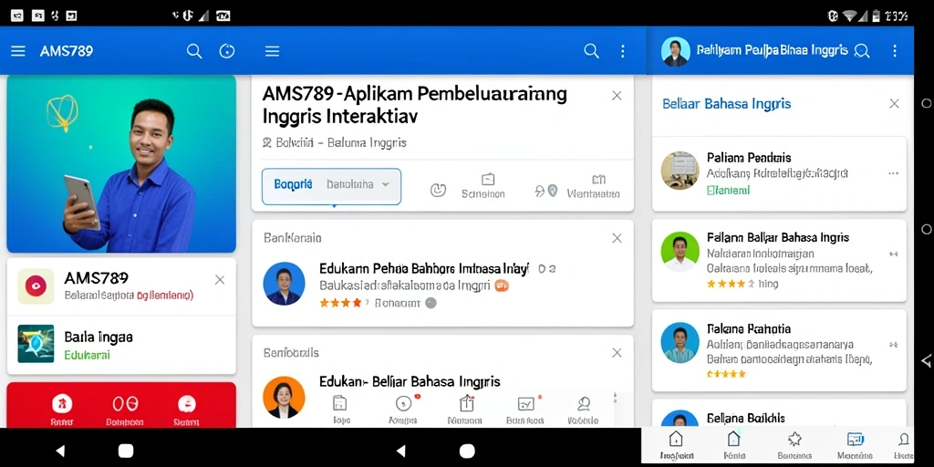 Antarmuka interaktif aplikasi AMS789 untuk belajar bahasa Inggris.