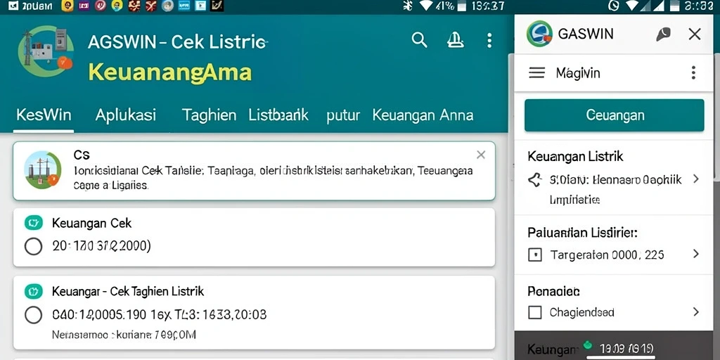 Antarmuka GASWIN yang sederhana menampilkan informasi tagihan listrik dengan jelas.
