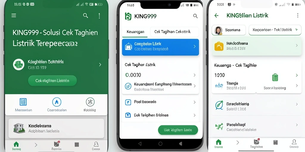 Tampilan antarmuka aplikasi KING999 untuk cek tagihan listrik.
