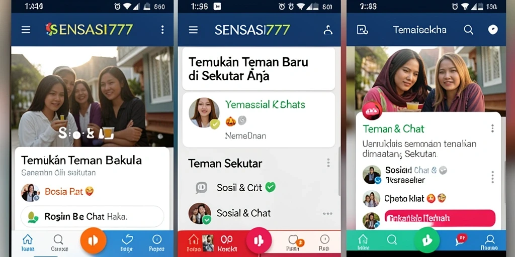 Antarmuka SENSASI777 menampilkan fitur Teman Sekitar dengan jelas.