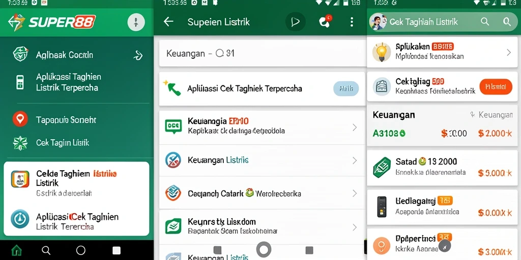 Antarmuka aplikasi SUPER88 untuk cek tagihan listrik yang user-friendly.