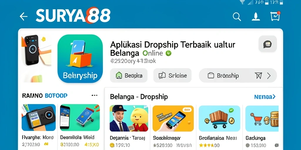 Tampilan antarmuka aplikasi Dropship SURYA88 yang modern dan user-friendly.